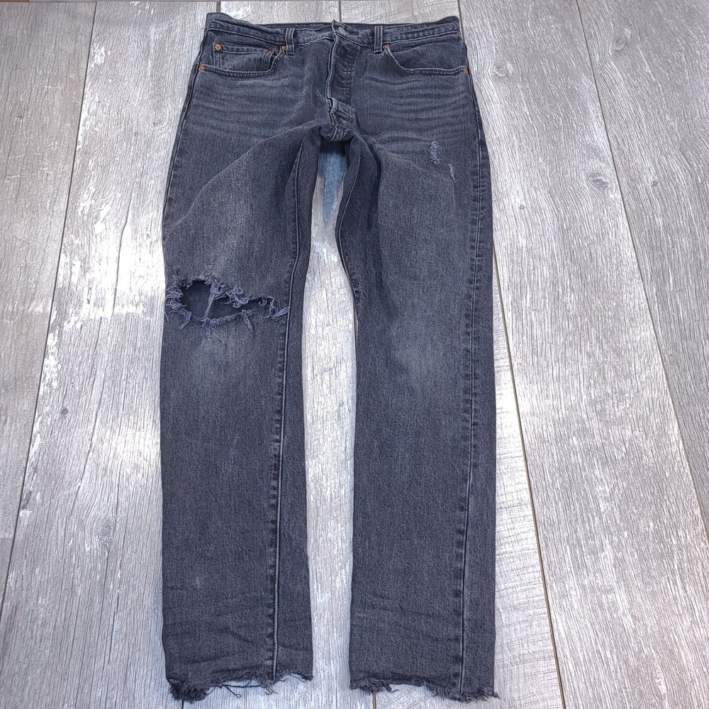 Levi's 501 Skinny Jeans Womens 31 Well Worn Black Distressed Button Fly